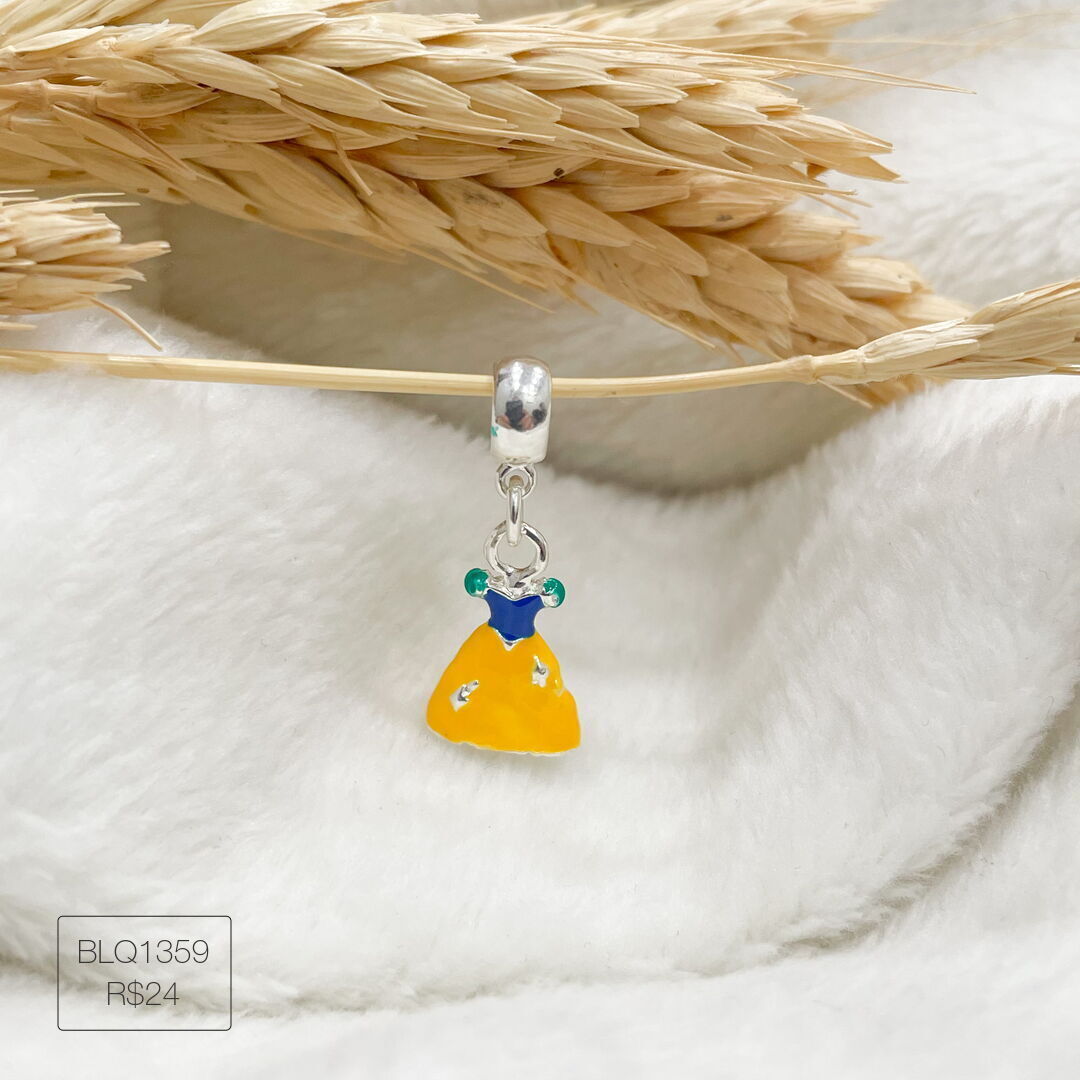 Berloque Branca de Neve Pendurado Esmaltado Prateado